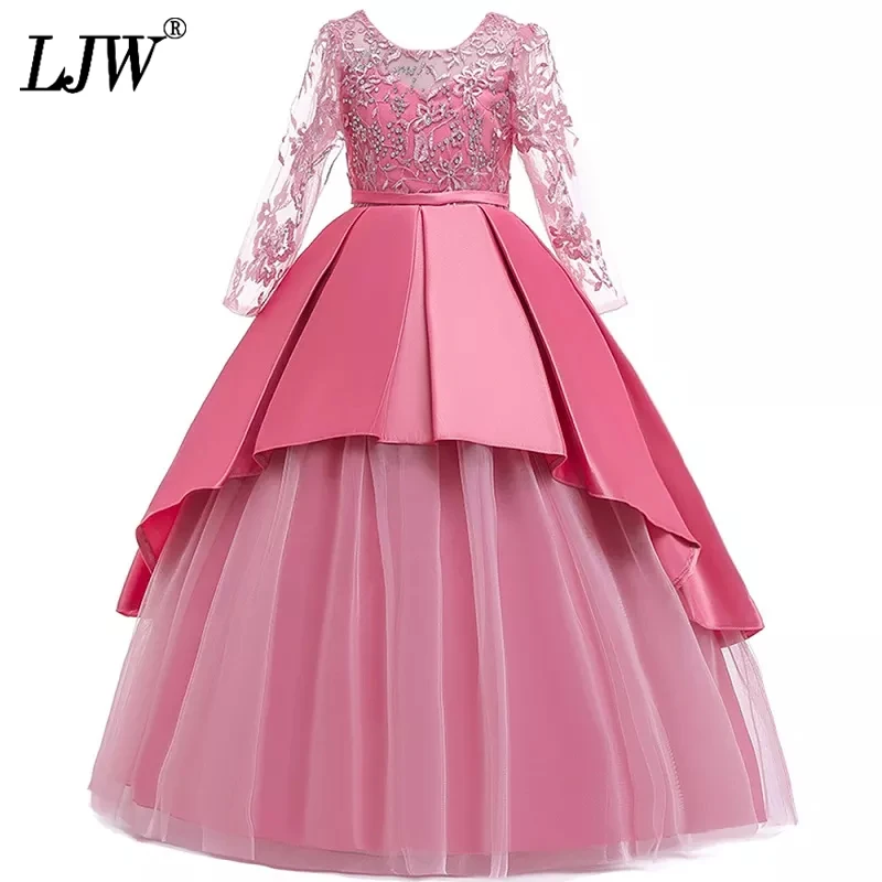 Teens party dress 2020 Kids Girls elegant Wedding Flower Girl Dress Sleeveless Satin Princess Pageant Formal long petal | Детская одежда
