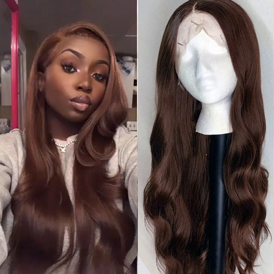 

Brown Color Human Hair Wigs 180% Straight Human Hair Lace Front Wig Brazilian Remy T Part Lace Wig Pre Plucked With Baby Hair