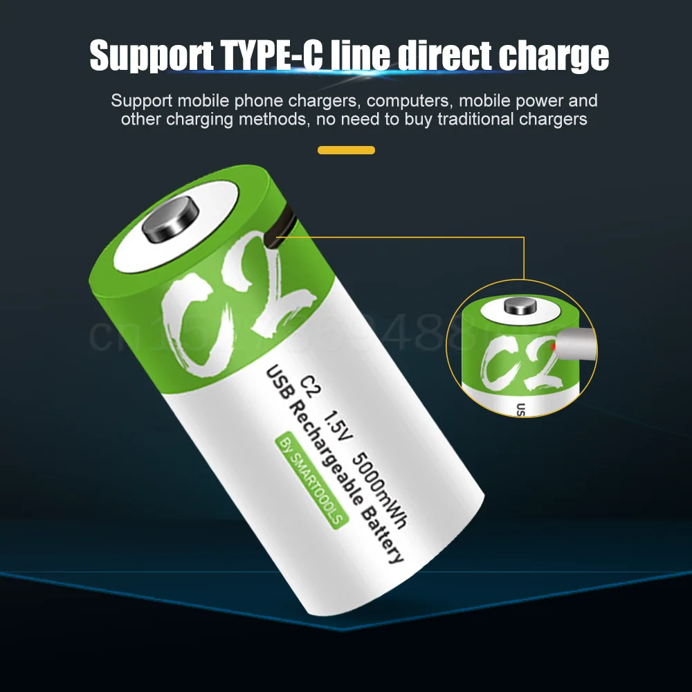 1.5V 5000mWh C Size USB Charging Rechargeable Lithium Polymer Battery For Toy Water Heater Gas Stove Fashlight Robot Lipo Cell |