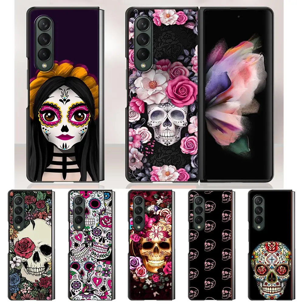 

Case For Samsung Galaxy Z Fold3 5G Hard Plastic Slim Cover Ultra-thin anti-drop For Galaxy Z Fold 3 Phone Shell Flower Skull