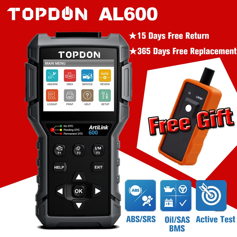 Диагностические инструменты OBD2 сканер TOPDON AL600 двигатель ABS SRS машинный инструмент