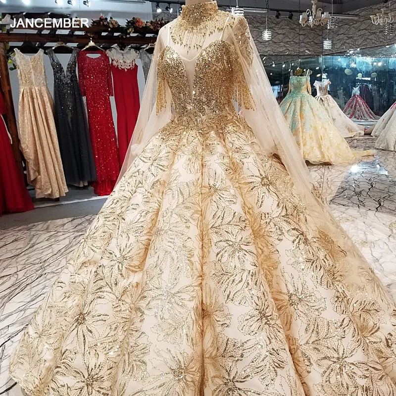 LS65840 роскошное золотое украшение кружевом свадебное платье в Дубае милое невесты