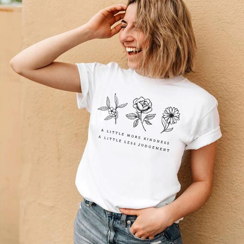 Женская футболка из чистого хлопка с принтом цветов | одежда