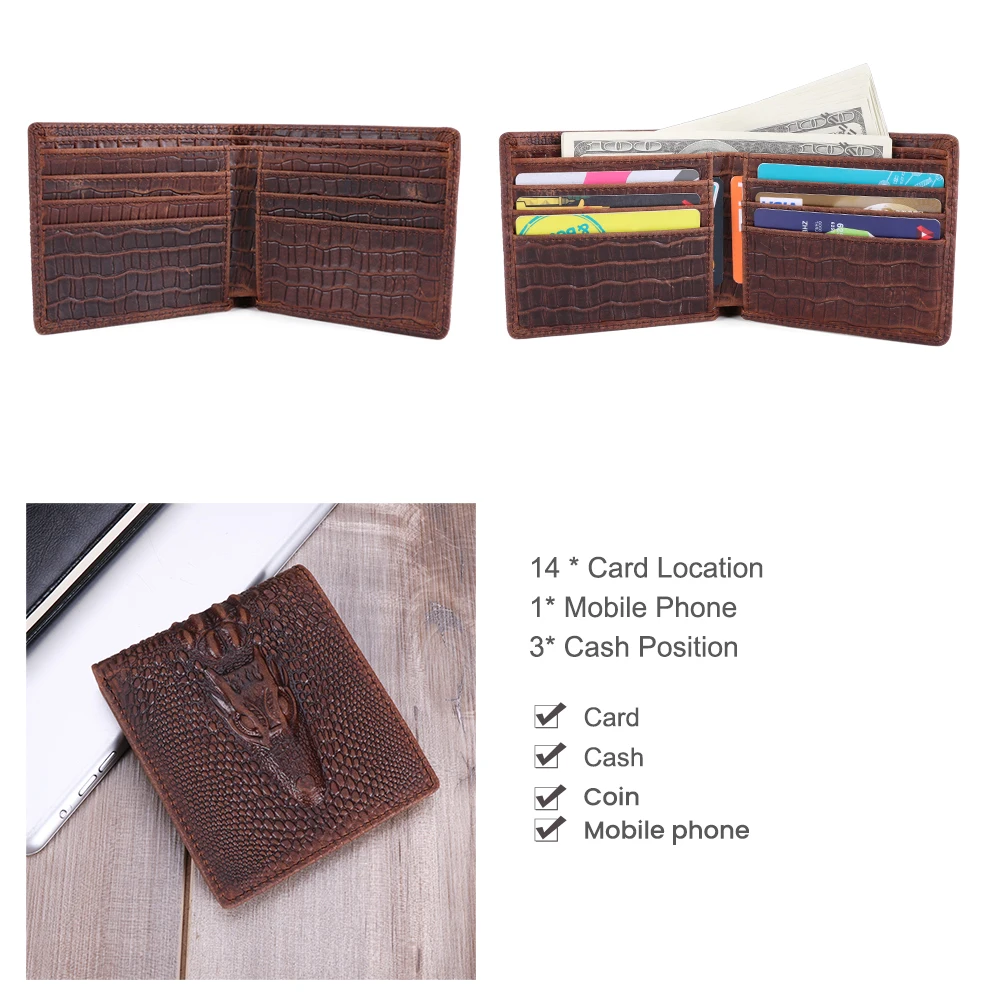 Бумажник JOYIR с головой крокодила винтажный мужской короткий бумажник из