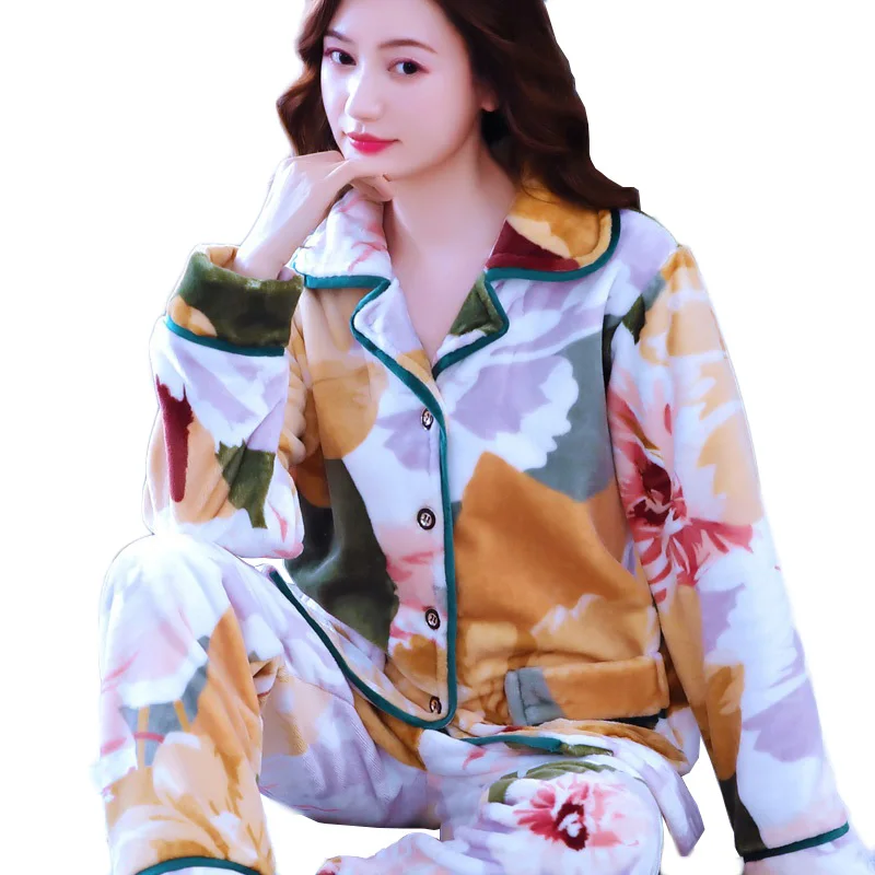 Home clothes fo women Lady clothes set Large size Pajamas Printing Autumn / Winter Coral fleece 2 piece set Free shipping 287