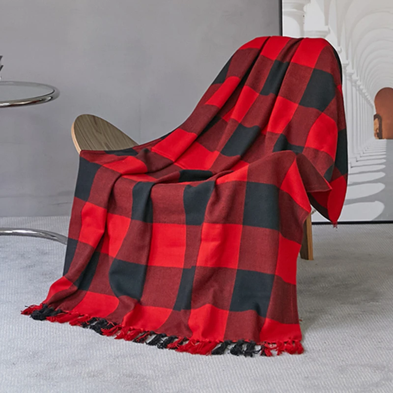 

INyahome Buffalo Plaid Blanket Chrismas Blankets for Couch Bed Sofa Chair Soft Cozy Checked Black White Check Pattern Decorative