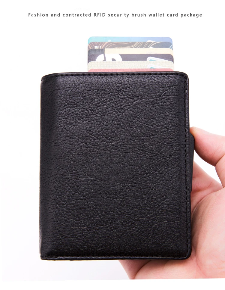 BYCOBECY из искусственной кожи RFID Модный чехол для карт алюминиевая коробка Высокое качество Многофункциональный визитница кошелек всплывающий держатель для карт