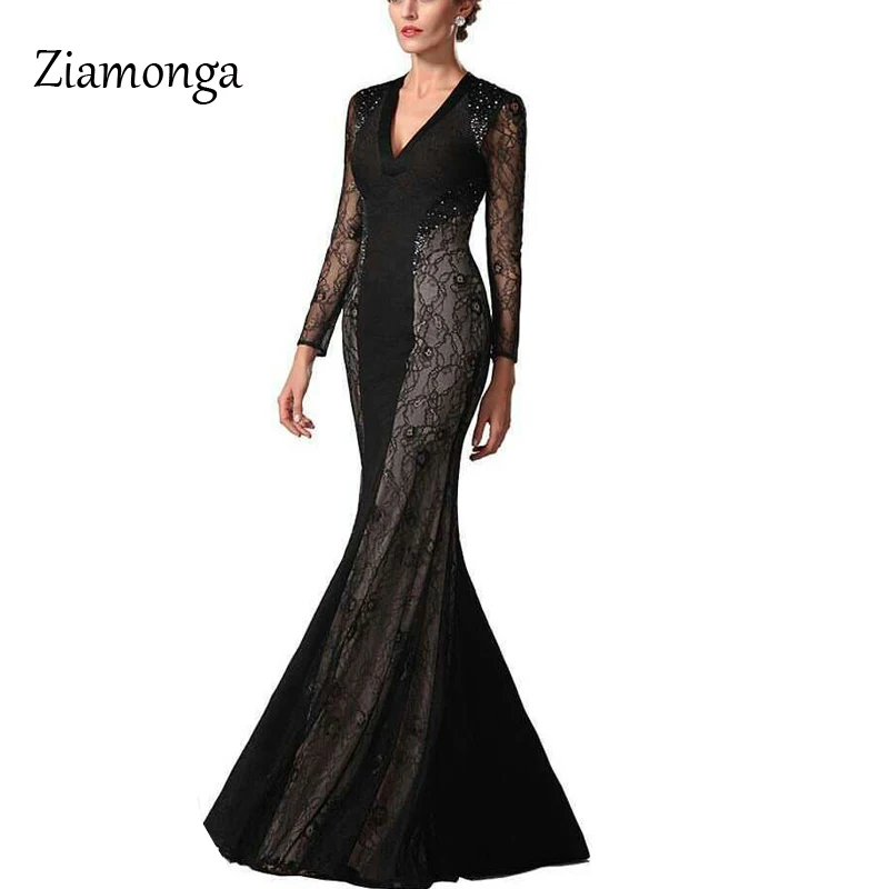 Женское вечернее платье Русалка Ziamonga черное/красное кружевное с длинными