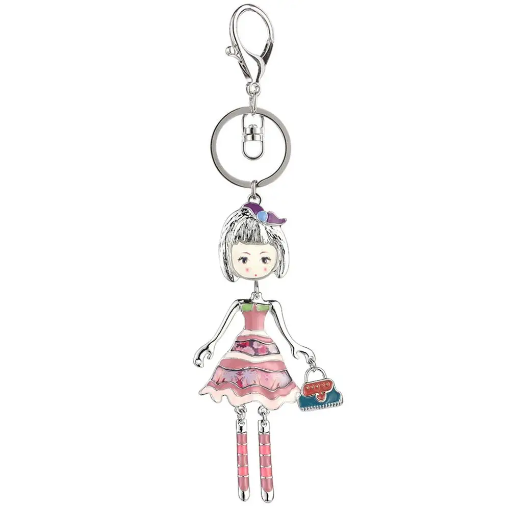 Милые брелоки с розовой куклой для девочек из металлического сплава мультяшным