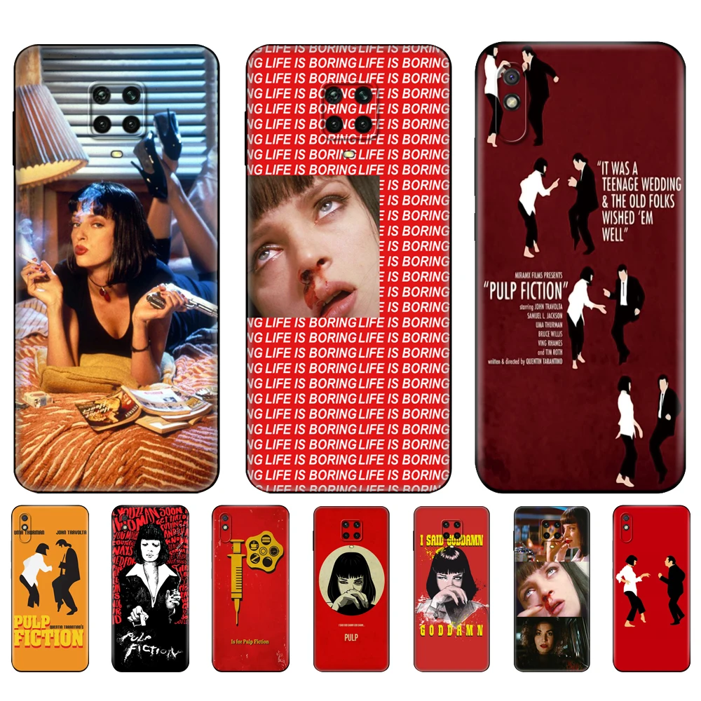 

Black tpu Case For Xiaomi Redmi 7A 8 8A 9 9A 9C Case Redmi Note 8T 8 Pro T Note 9 9S 9 Pro Case Pulp Fiction smoke gun girl