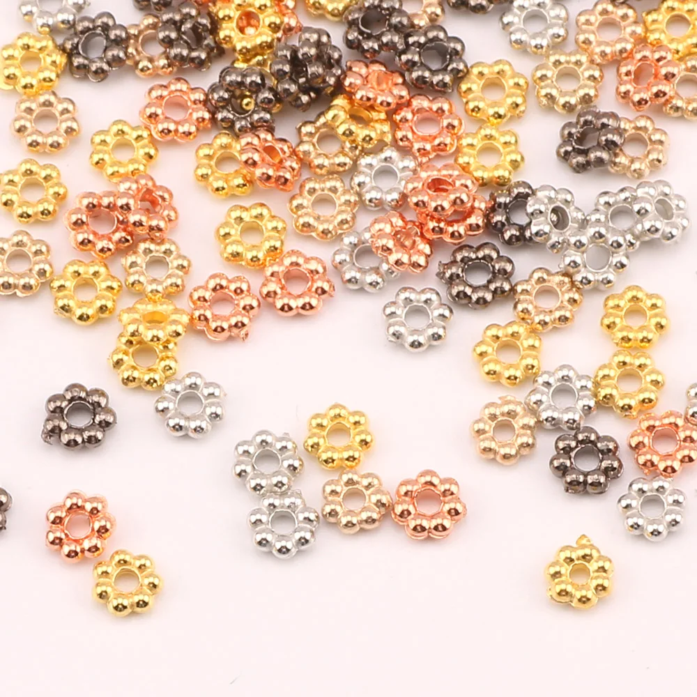 Rose Gold Color Silver Plated CCB Flower Beads Loose Spacer Beads For Jewelry Making HandiCrafts Diy Necklaces Bracelet Supplies