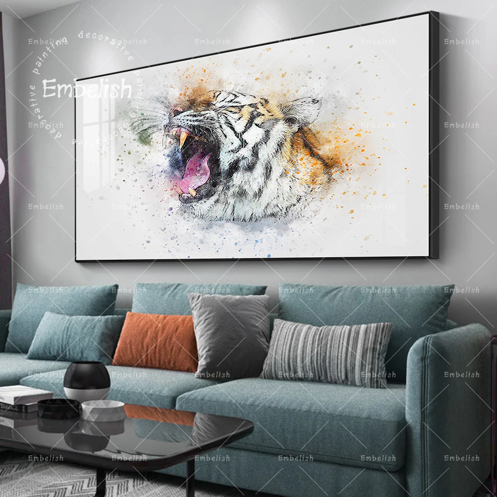 

1 Pieces Watercolor Tiger Head Wild Animals Wall Art Pictures For Living Room Modern Home Decor Posters HD Canvas Oil Paintings