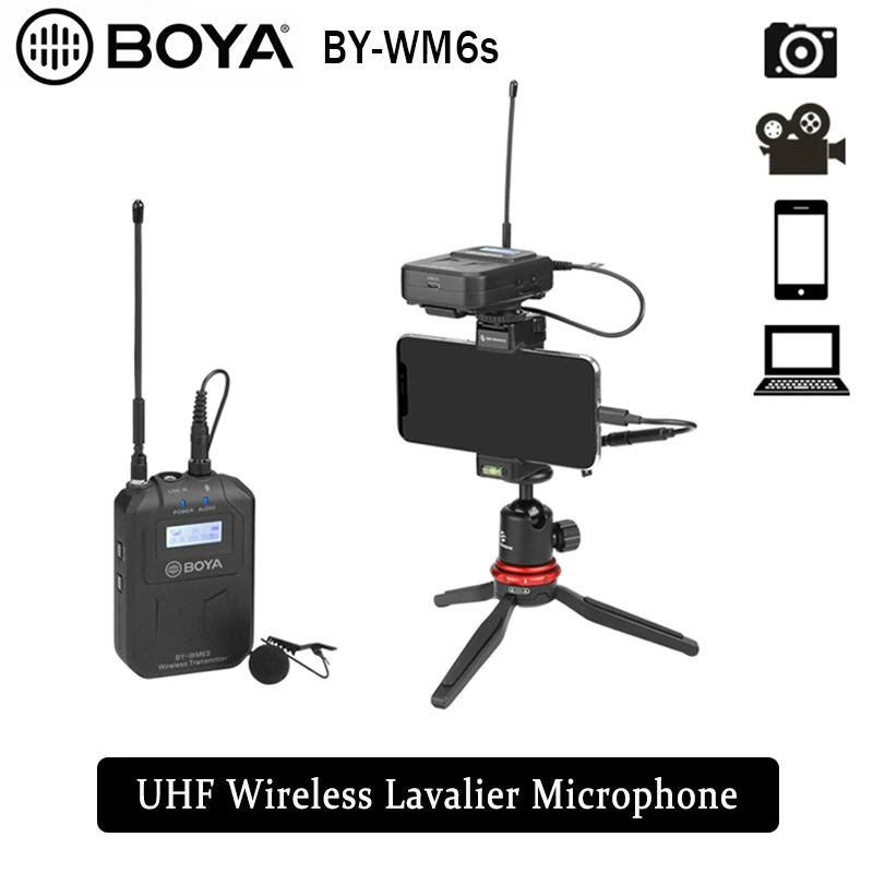 Беспроводной петличный микрофон BOYA система УВЧ всенаправленная совместима со
