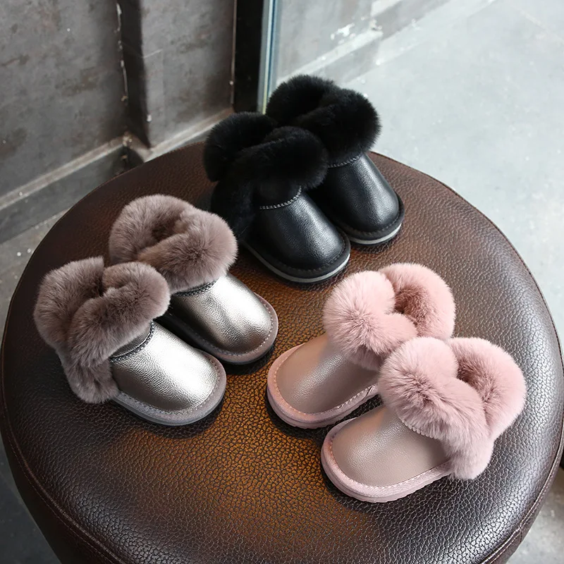 

Fashion Toddler Baby Shoes 2021 New Winter Girls Boots Leather Princess Warm Plush Cotton Kids Shoes Non-slip Boots For Girl