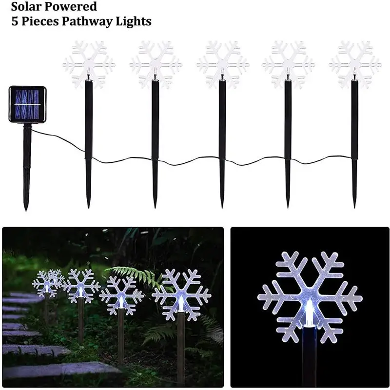 

Merry Christmas Snowflake Lights Outdoor Solar Pathway Markers Xmas Solar LED Pathway Lights Holiday Garden Stake Backyard Decor