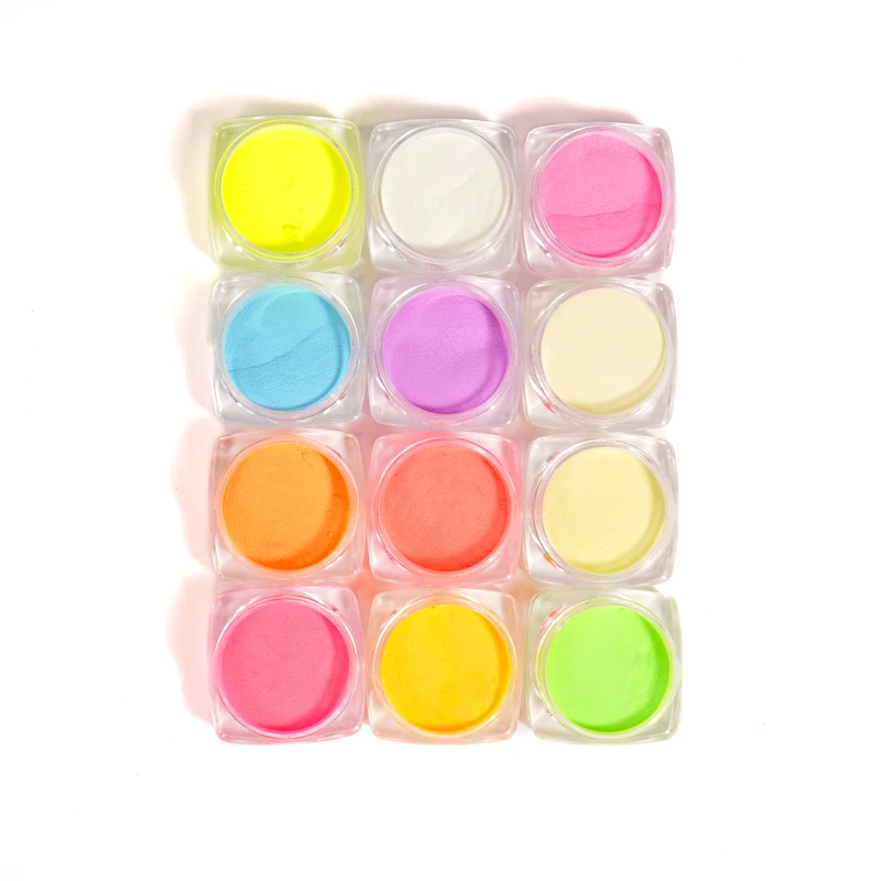 

12 colors Neon Phosphor Powder Set Luminous Nail Glitter Powder Pigment Fluorescent Powder Manicure Nail Art Decorations
