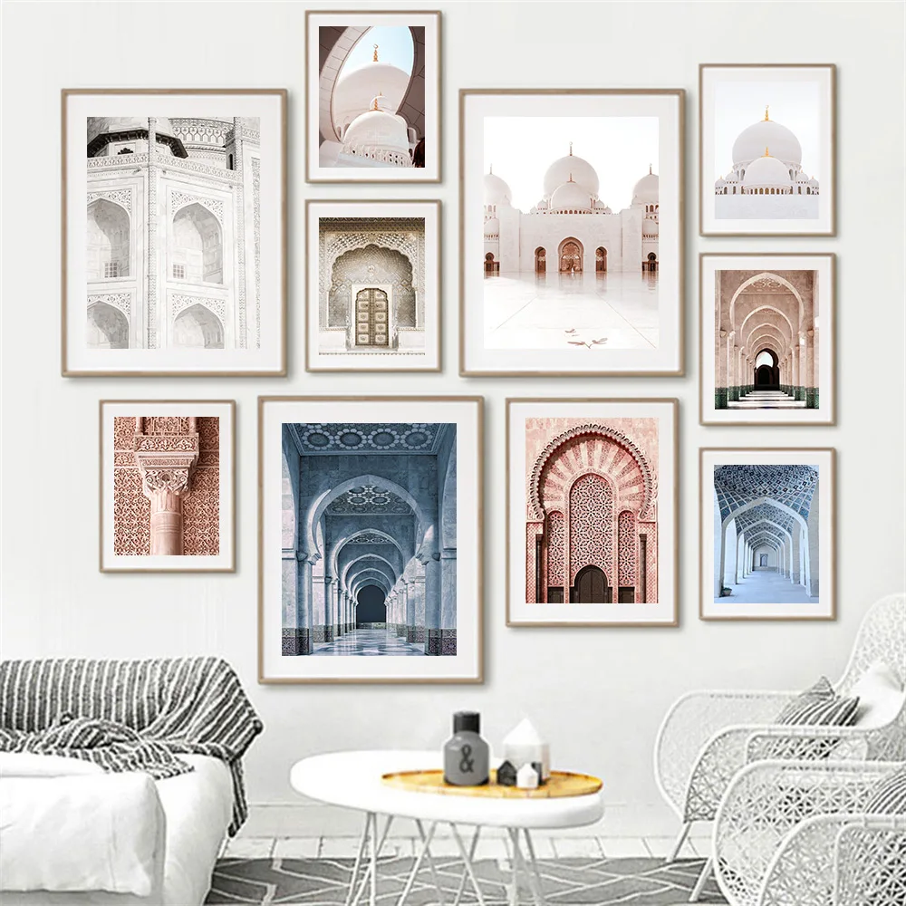 

Islamic Moroccan Arabic Old Door Canvas Painting Architecture Wall Art Poster Hassan II Mosque Print Muslim Modern Picture Decor