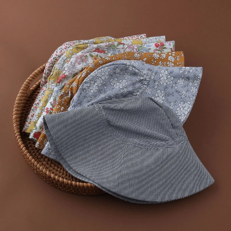 

2021 New Summer Baby Sun Hat Boys Cap Children Panama Unisex Beach Girls Bucket Hats Floral Vintage Infant Caps UV Protection