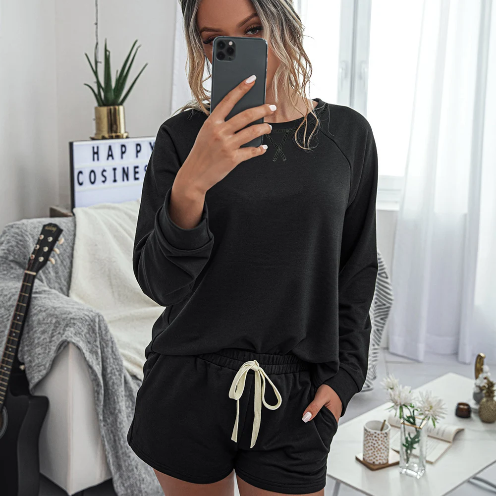 

Women Leopard Print Sleepwear Set Sexy Pajamas Blouse Top Drawstring Pockets Shorts Summer Pyjama Femme Flower Pajamas