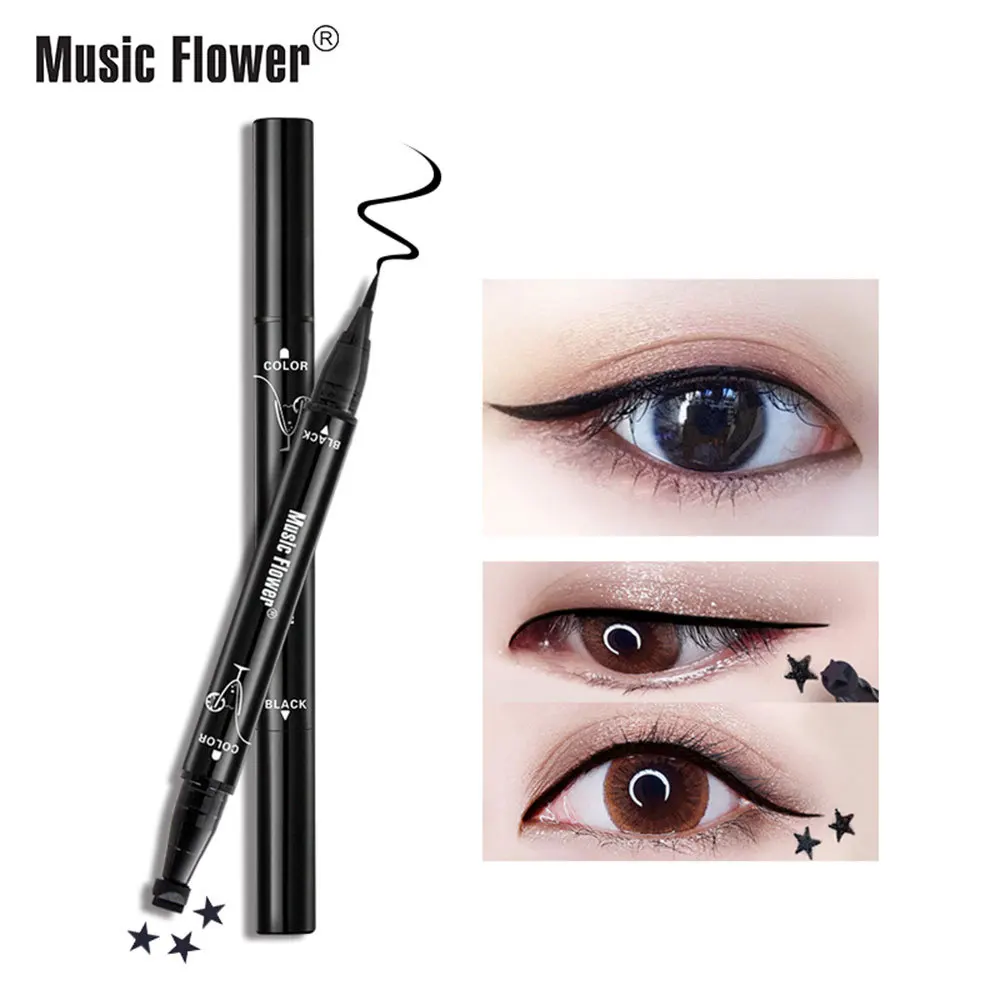 Музыкальная Цветочная двойная тату печать Черная Подводка для глаз карандаш со