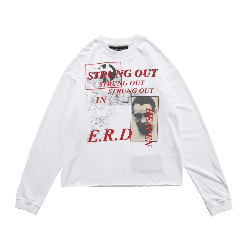 

American Style High Street lazy style ERD nude women's head long sleeve T-shirt loose large size 100% cotton top for men women