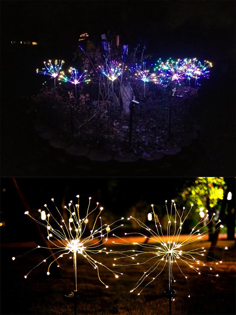 ZANCAKA 120Leds Solar Energy Ground Inserted Dandelion Lamp Firework Garden Plant Path Waterproof Light For Outdoor Decor | Лампы и