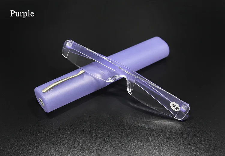 Purple Imwete очки для чтения без оправы Для женщин Для мужчин смолы и прозрачными стеклами Портативный ручечная пробка пресбиопии очки с Чехол+ 1,0 2,0 3,0 - Цвет оправы: Purple