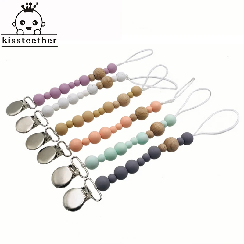 Cadena de mordedor para beb&eacute;, mordedor org&aacute;nico, dentici&oacute;n Natural de agarre de juguete, cuentas de silicona, mordedor para beb&eacute; reci&eacute;n nacido, regalo DIY para beb&eacute;-0