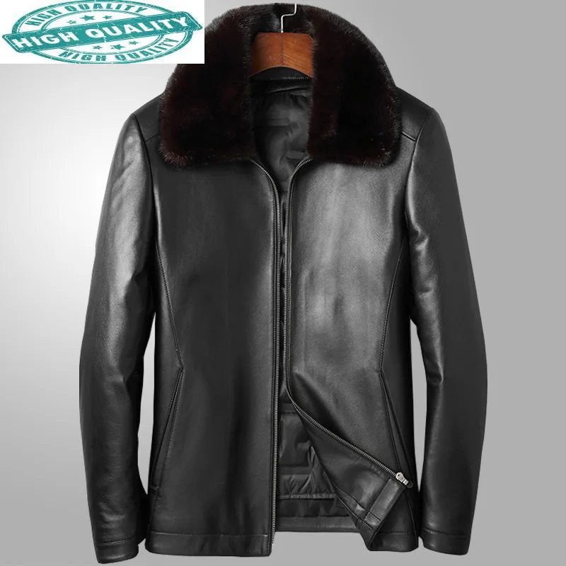 

Genuine Men's Sheepskin Leather Jacket Men Real Mink Fur Collar Down Jackets Thick Clothes Male Hommes Veste LXR124