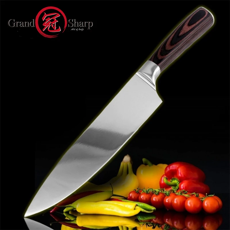 GRANDSHARP профессиональный 8 дюймов нож шеф-повара AUS-8 японский, из нержавеющей стали кухонный нож повара кухонные инструменты Pakka деревянная ручка