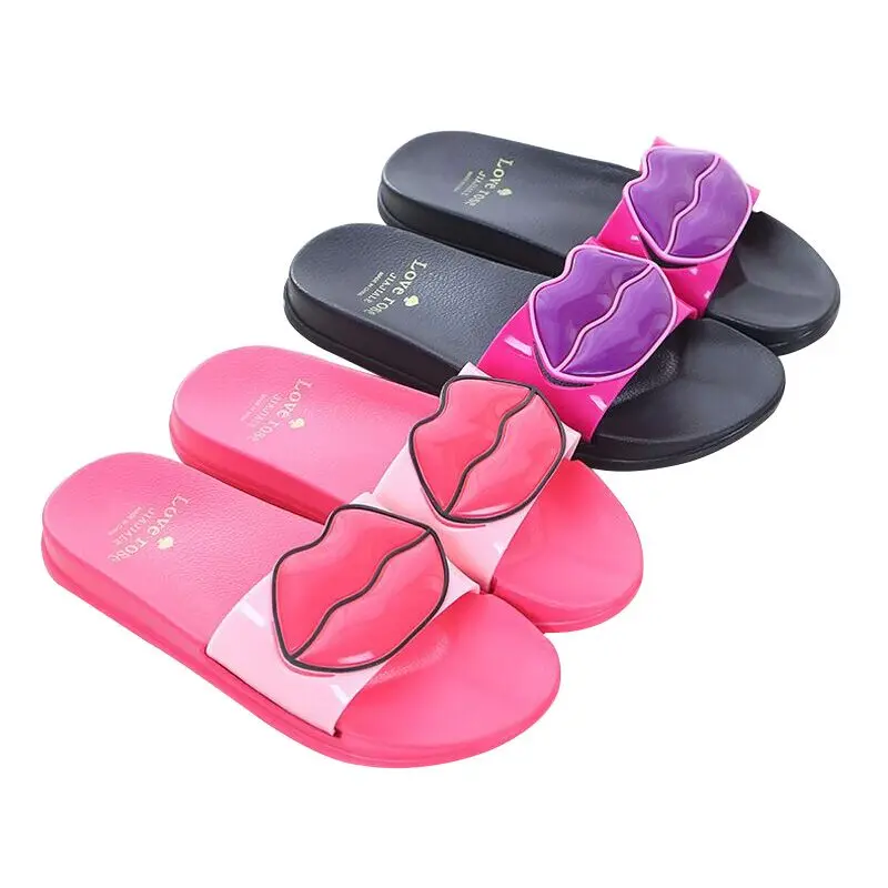 Прямая поставка женские летние шлепанцы с мягкой подошвой пляжные милыми губами