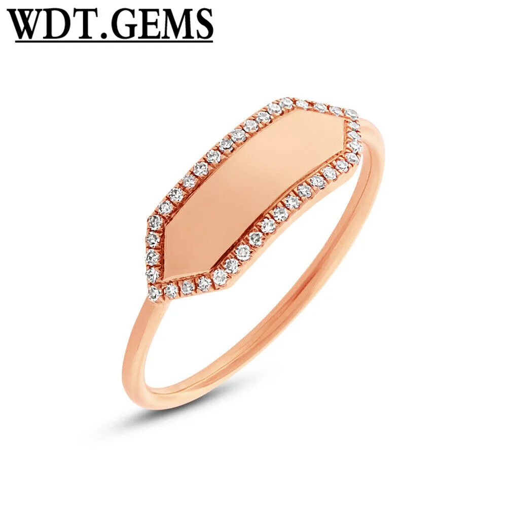 

0.11 CT 10K Rose Gold Natural Round Cut Diamond ID Name Plate Engravable Ring