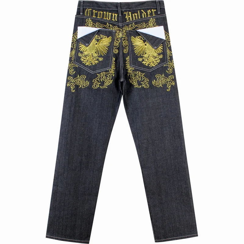 

Loose embroidery wings straight denim Jeans pants Men's hip-hop jeans Male hip hop streetwear long cowboy trousers large size