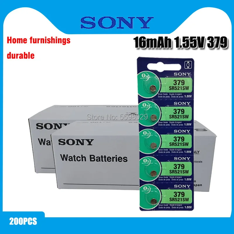 

200PCS SONY Watch Battery 1.55V 379 SR521SW D379 SR63 V379 AG0 Silver oxide Button Coin Cell Batteries MADE IN JAPAN