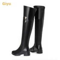 giyu winter 2021 sexy over the knee boots genuine leather womens knight boots comfortable low heel non slip women riding boots