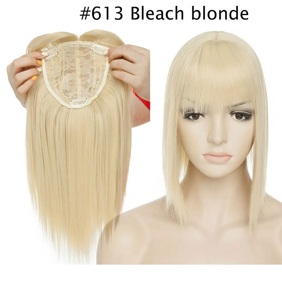 bleach blonde S-noilite 10 дюймов 4*2 парик Наращивание волос синтетический зажим в Топпер волосы с челкой прямой Топ волос шиньон для женщин борода - Цвет: bleach blonde