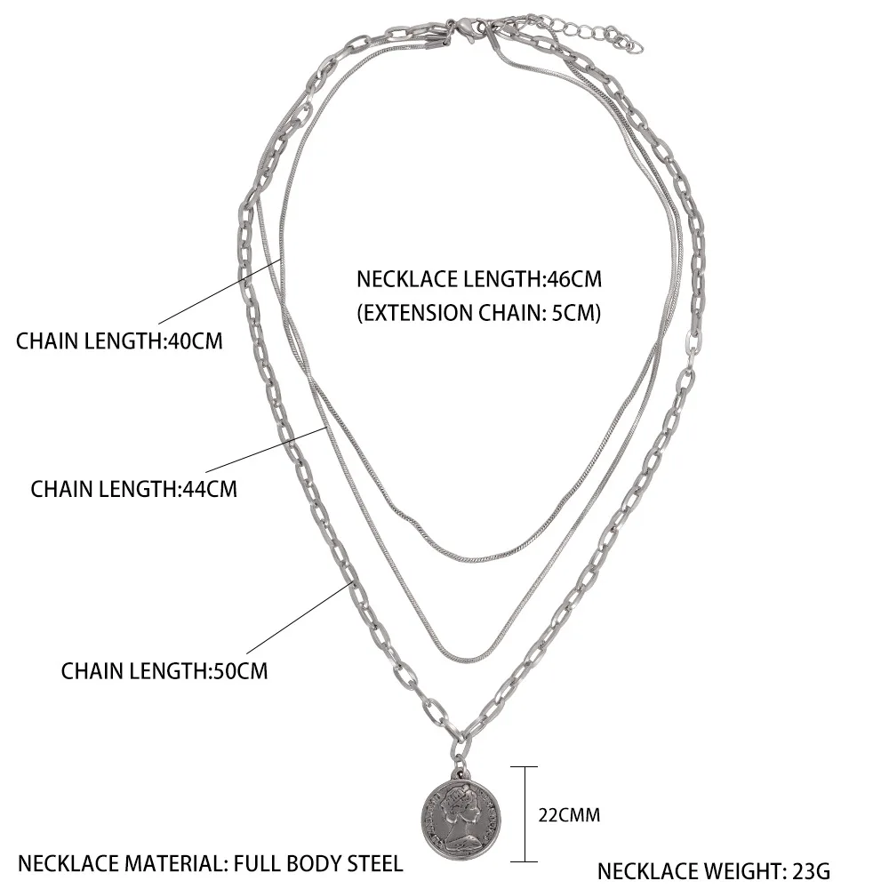 

Coin Beauty Head Lady Necklace Pendant Trendy Charm Cold Wind Personality Women's Sweater Chain Necklace Accessories