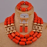luxury orange natural coral necklace nigerian bride wedding jewelry african ladies clothing accessories jewelry set au 236