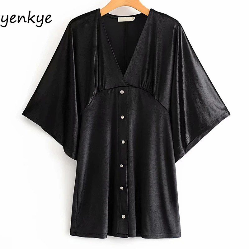 Винтажное черное бархатное платье женское вместительное весеннее мини-платье с