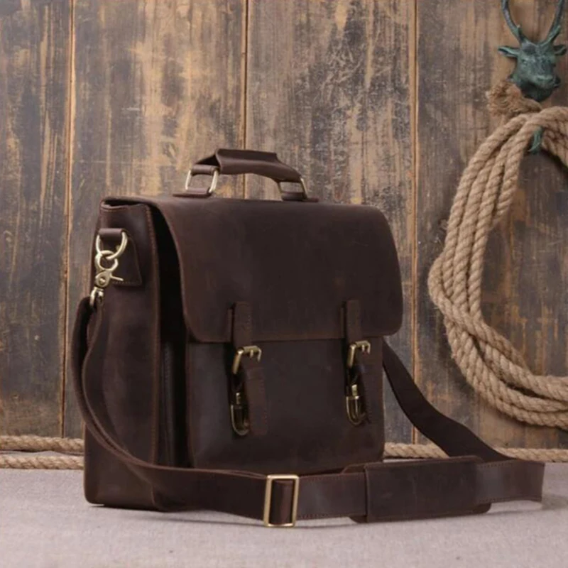 Крутая мужская сумка тоут из натуральной кожи коричневая наплечная мессенджер 15