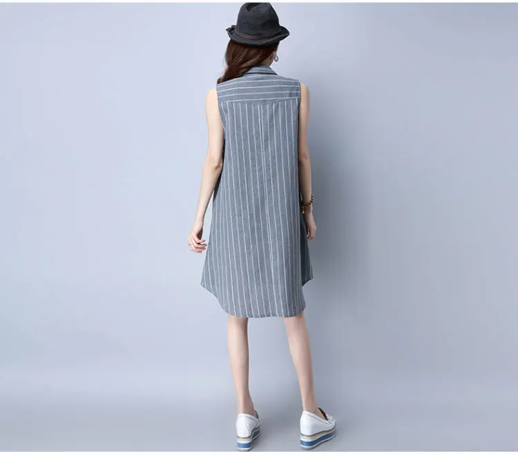 Платье в полоску Vestido летнее Хлопковое платье рубашка женское повседневное