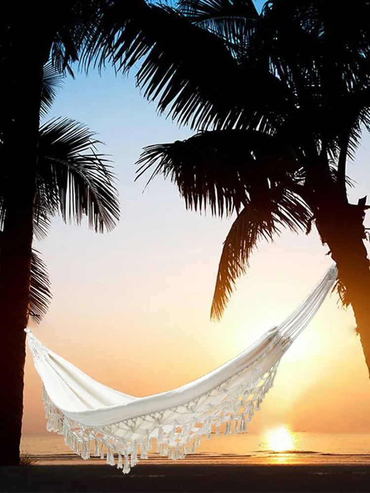 

Большой 2 человек гамак Boho Стиль бразильский макраме бахромой Двухместный сетка-гамак кресло-качалка для кемпинга на открытом воздухе Подв...