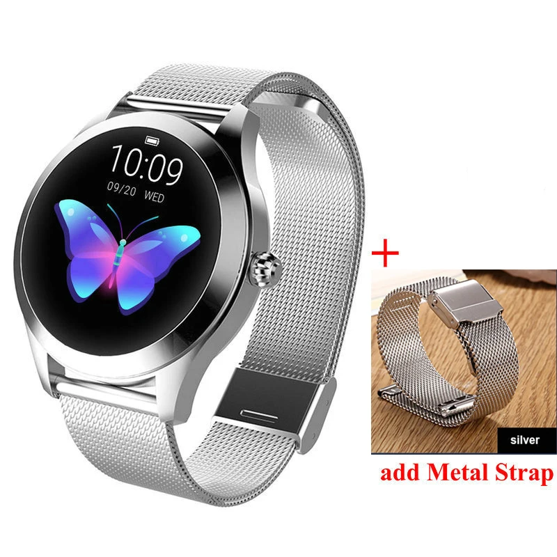 silver add silver KW10 Смарт-часы для женщин IP68 Водонепроницаемый мониторинг сердечного ритма Bluetooth для Android IOS фитнес-браслет умные часы - Цвет: silver add silver