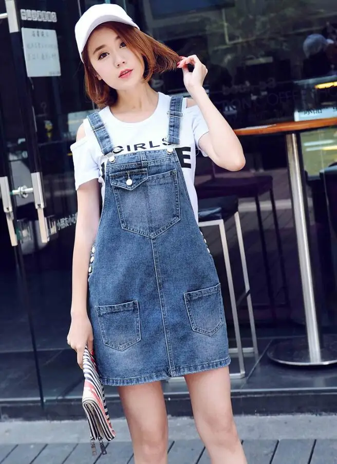 2021 new women denim dress girls Casual loose overalls sundress female fashion kirean jeans dresses w817 | Женская одежда