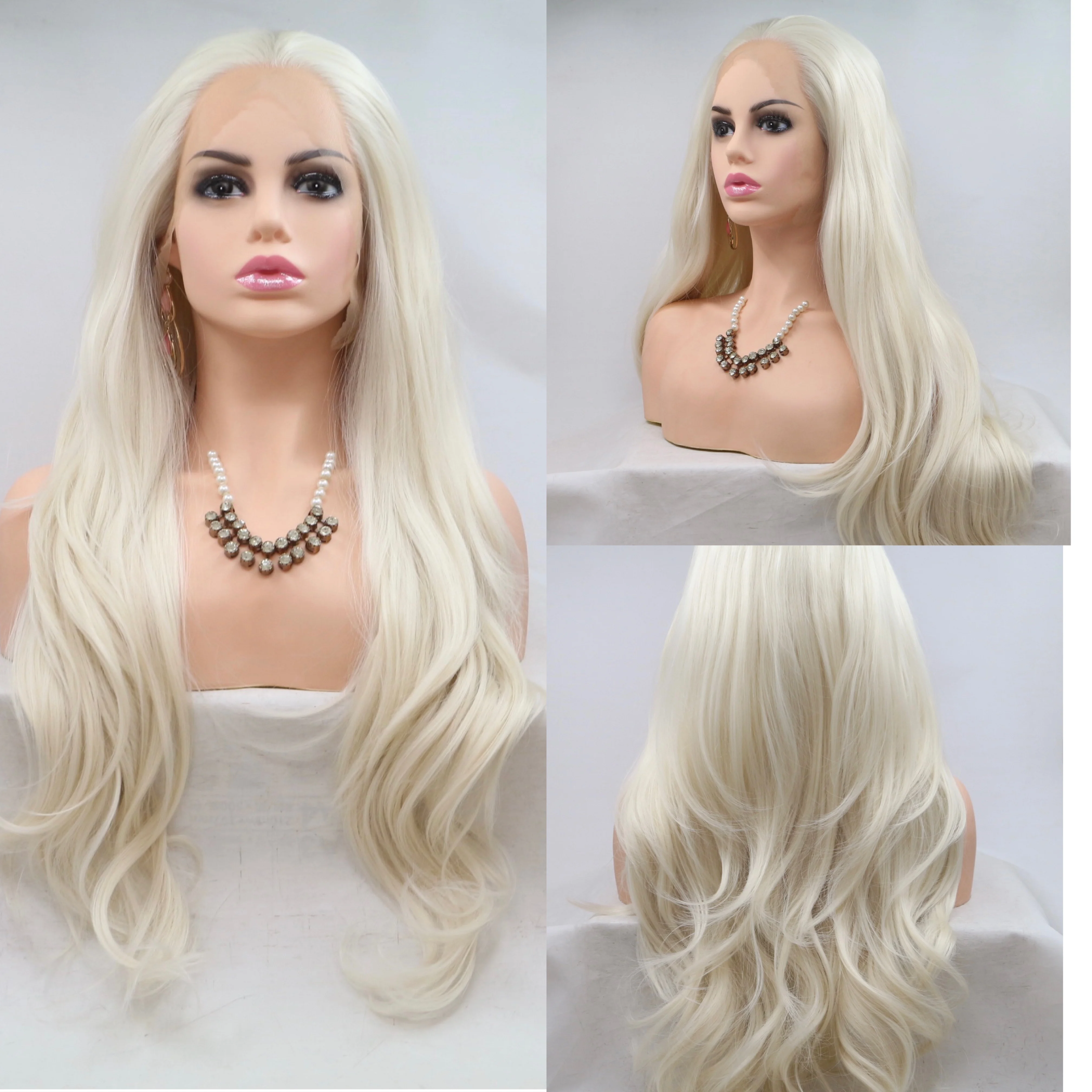 

Meinmod Platinum Blonde Lace Front Wig Long Wavy Heat Resistant Fiber Hair Glueless Lace Wigs Natural Hairline For Women wigs