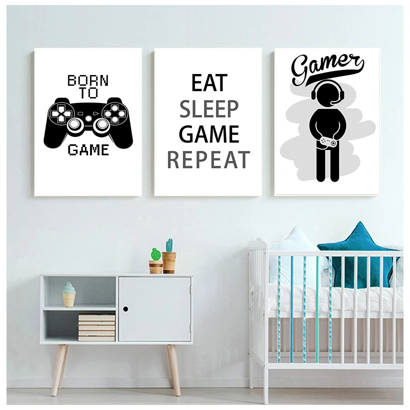 New Design Boys Game Poster And Print Illustration Gamer Quotes Wall Art Pictures Canvas Painting For Kids Room Home Decoration | Дом и сад