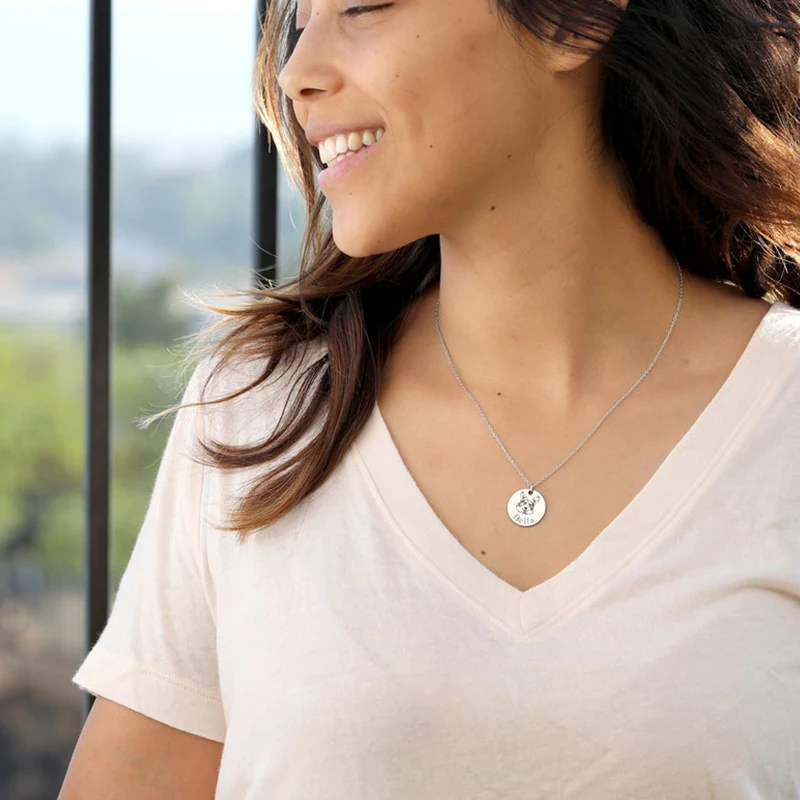 Индивидуальное животное/кошка/собака ожерелье с фото Кулоны из нержавеющей стали выгравированное имя ожерелье для женщин и мужчин ювелирные изделия памятный подарок