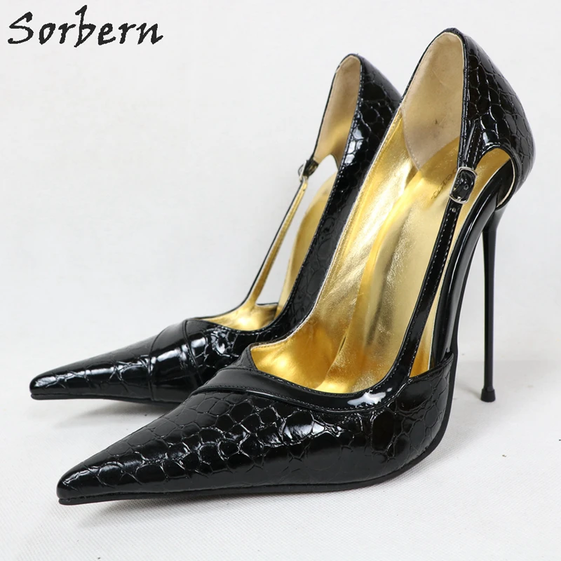 Женские туфли лодочки на высоком каблуке Sorbern черные 14 см с острым носком zapatos mujer