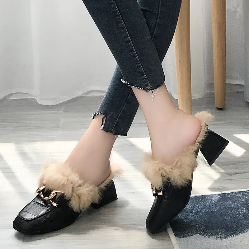 

Winter Slippers Women Shoes Woman Warm plush Slippers Colorful Fashion Flip Flops Mules Ladies Shoes Female Slides Plus Size