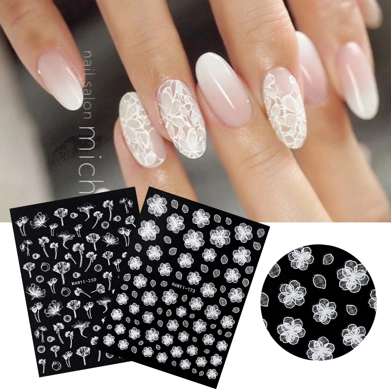 1 лист стикеров для ногтевого искусства 3D стикер в стиле кружева белый цветок